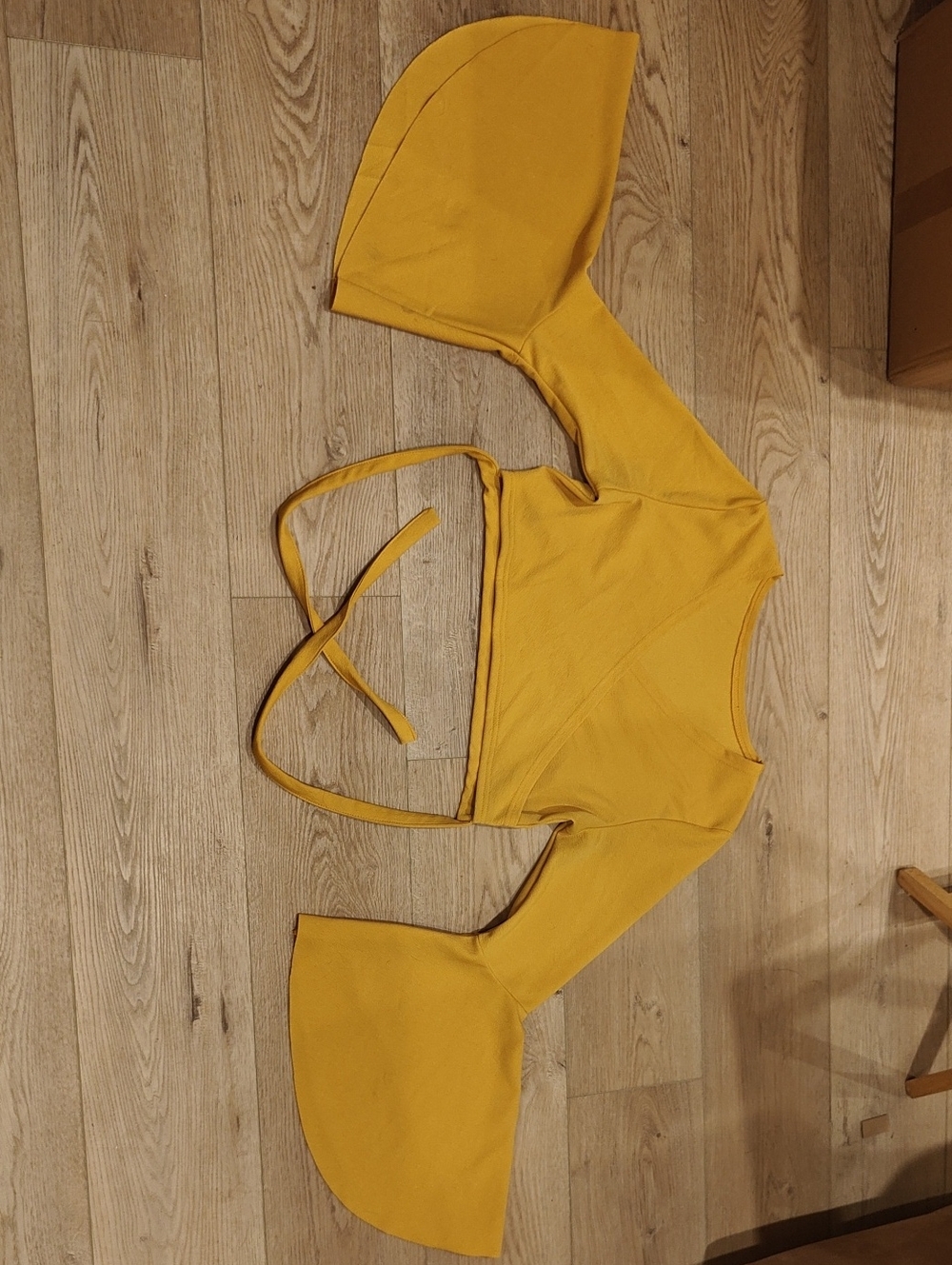 SHEIN Mustard Yellow Bell Sleeve Crop Top with Back Tie